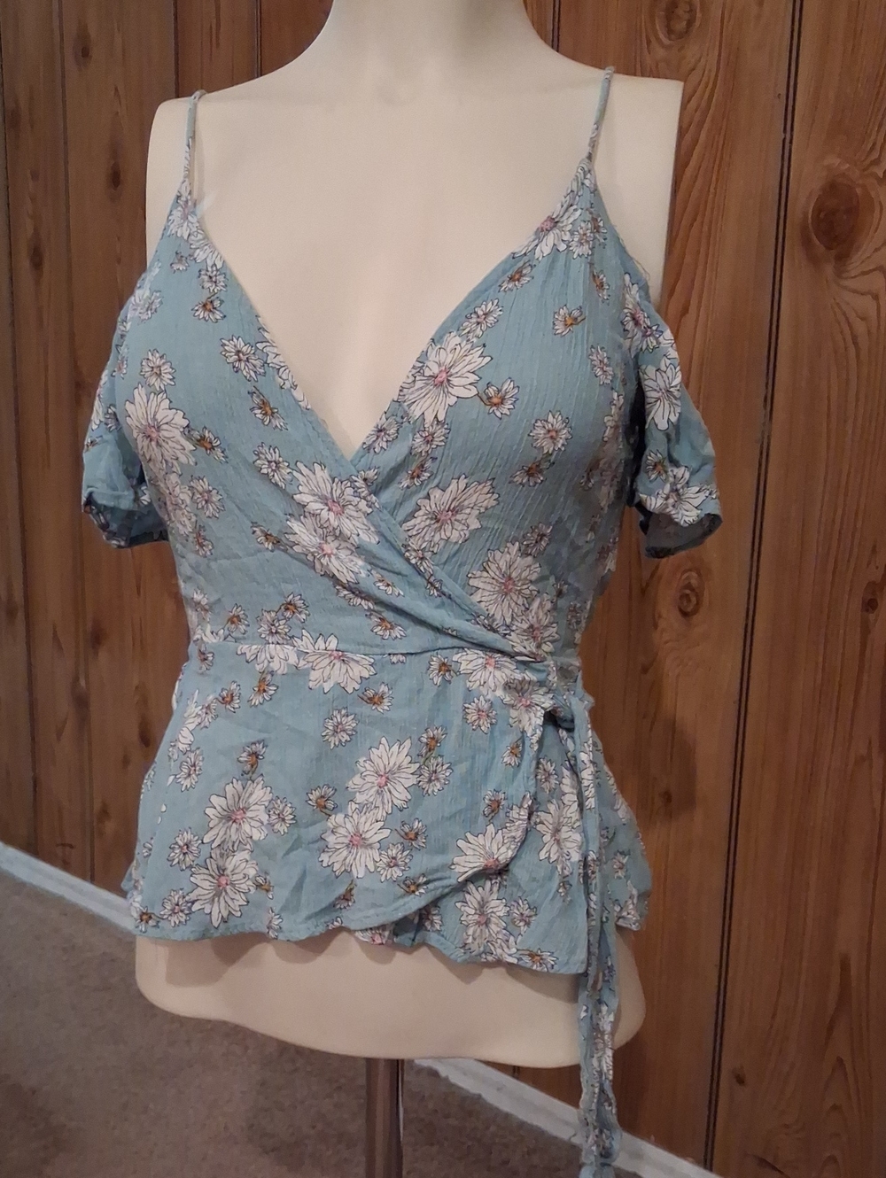 one clothing Blue Floral Wrap Camisole with Side Tie